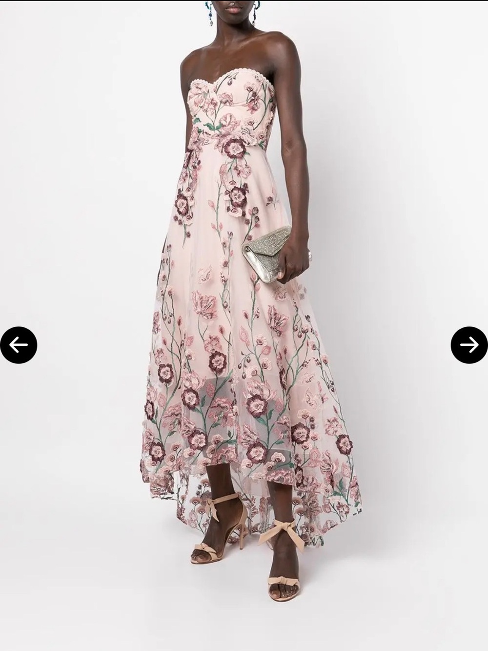 Marchesa Notte strapless embroidered high low gown pink